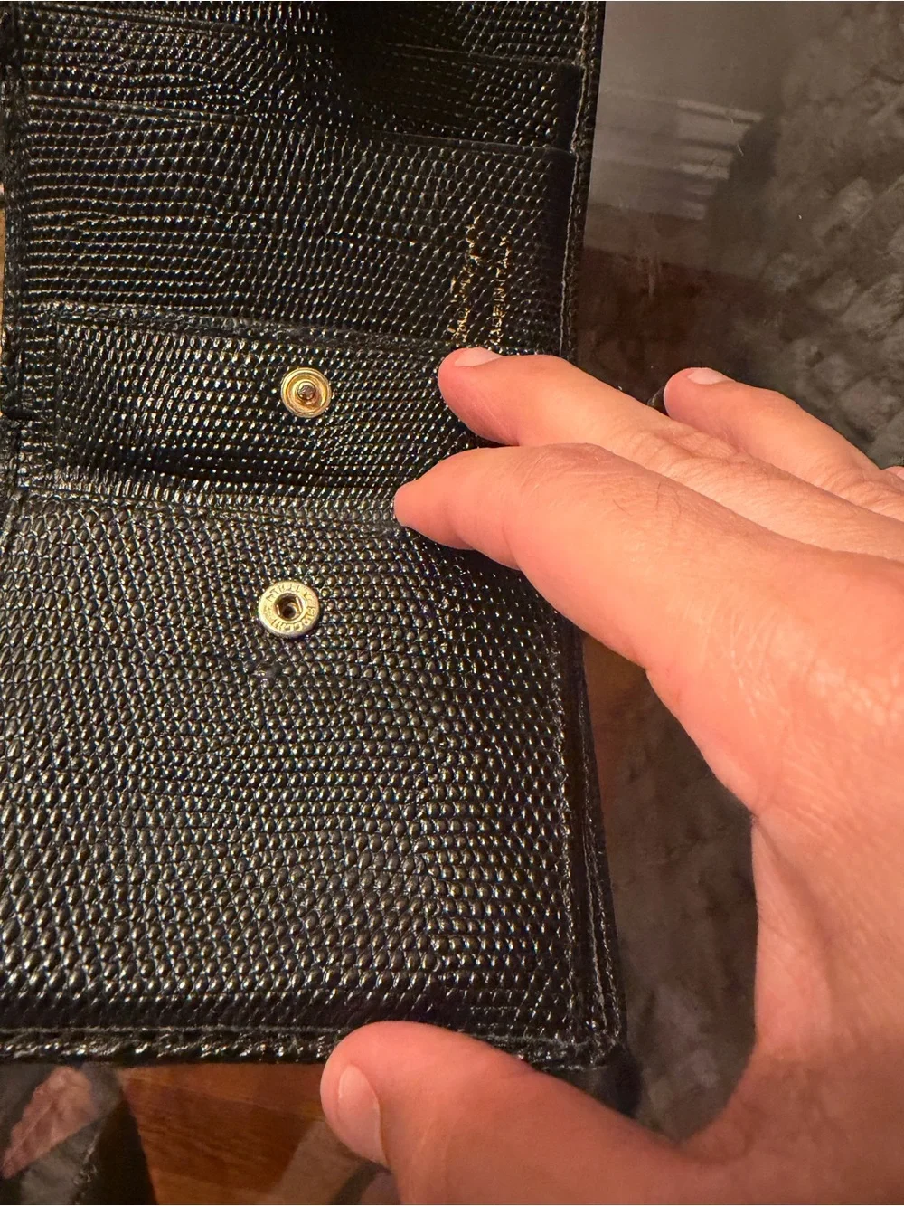 Salvatore Ferragamo Black Textured Leather Wallet with Silver Buckle